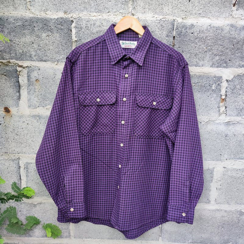 复古 Gander Mountain Quiet+ 格纹紫色羁扣衬衫。 - 男装衬衫 - 棉．麻 紫色