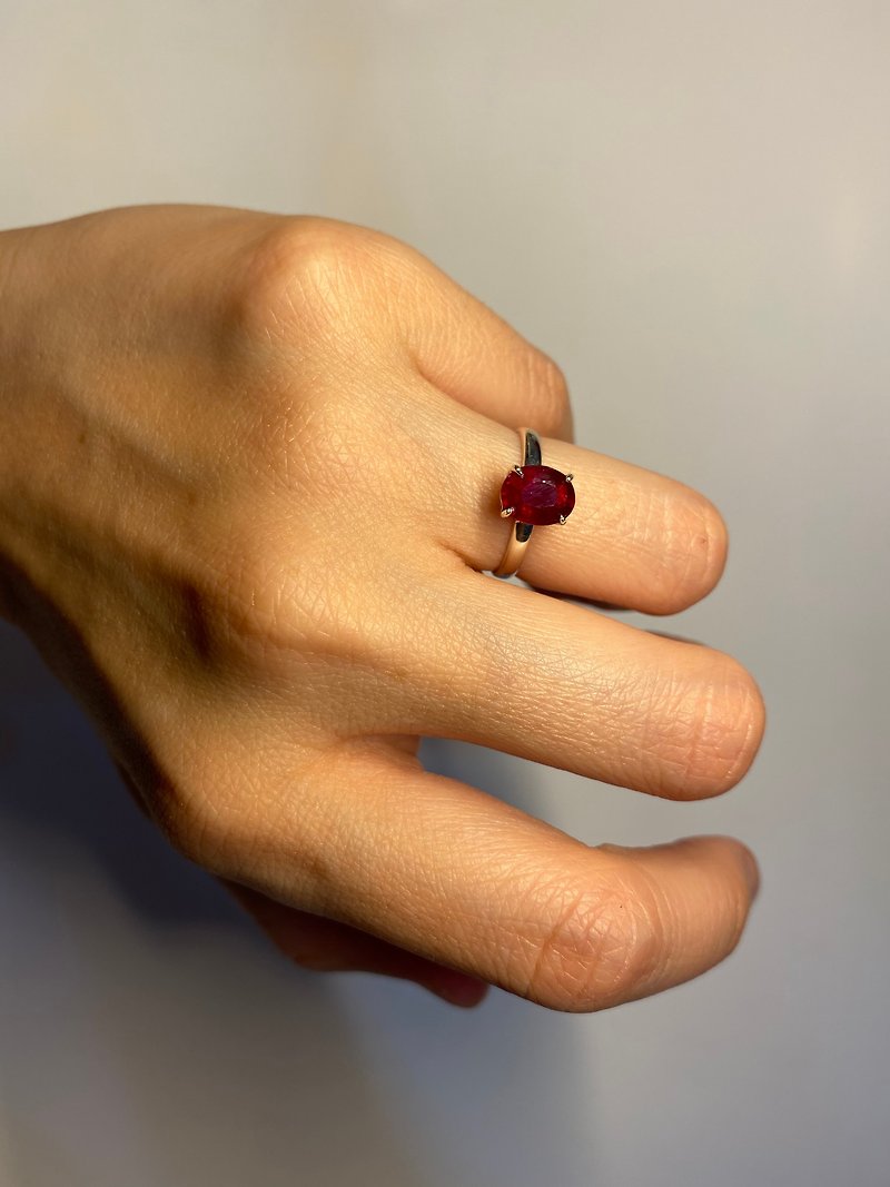 红宝石 爪镶 戒指 尼泊尔 手工制 925纯银 - 戒指 - 宝石 红色