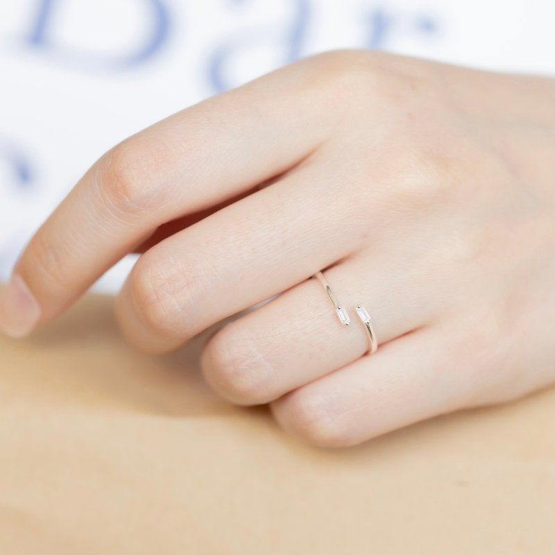 双长方锆石925纯银戒指 可调式戒指 - 戒指 - 宝石 银色