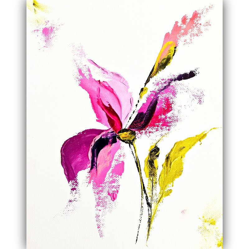 Iris Painting Floral Original Art Flower Impasto Oil Painting Iris Wall Artwork - 海报/装饰画/版画 - 棉．麻 粉红色