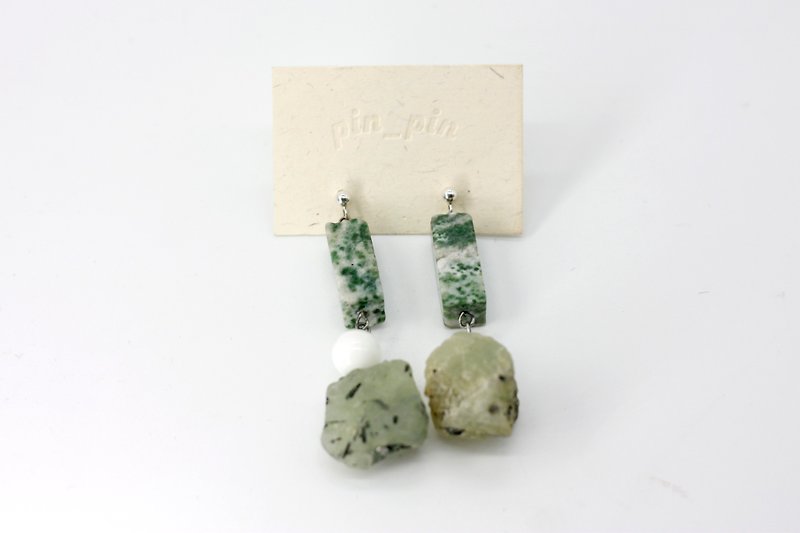 葡萄原石垂吊耳环 -925纯银耳针 - 耳环/耳夹 - 宝石 绿色