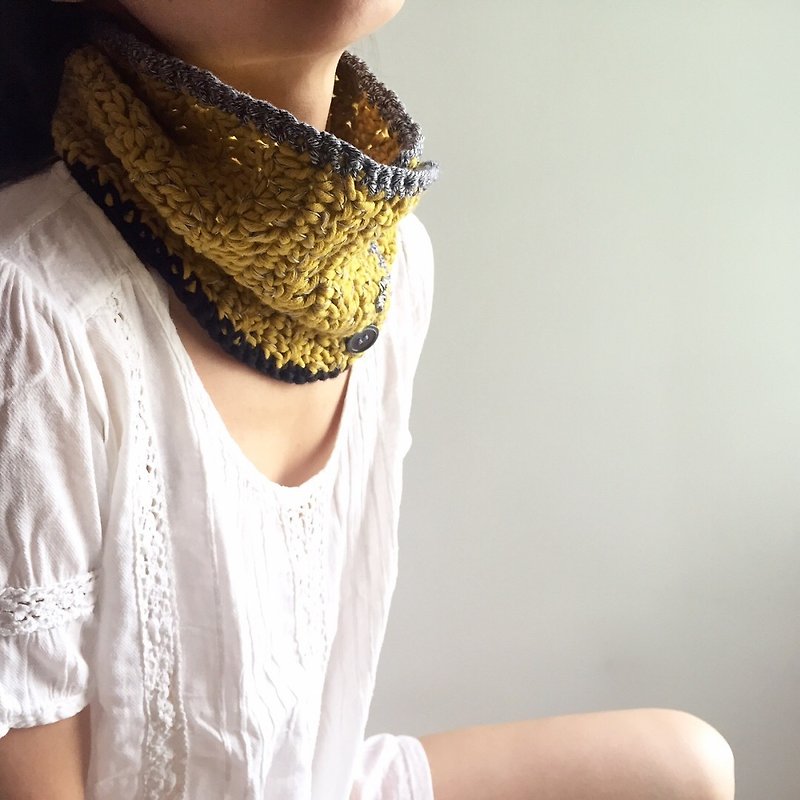 手工钩织有机棉领口  |  多用途围巾  |  个性配饰  |  芥茉黄 - 丝巾 - 棉．麻 黄色