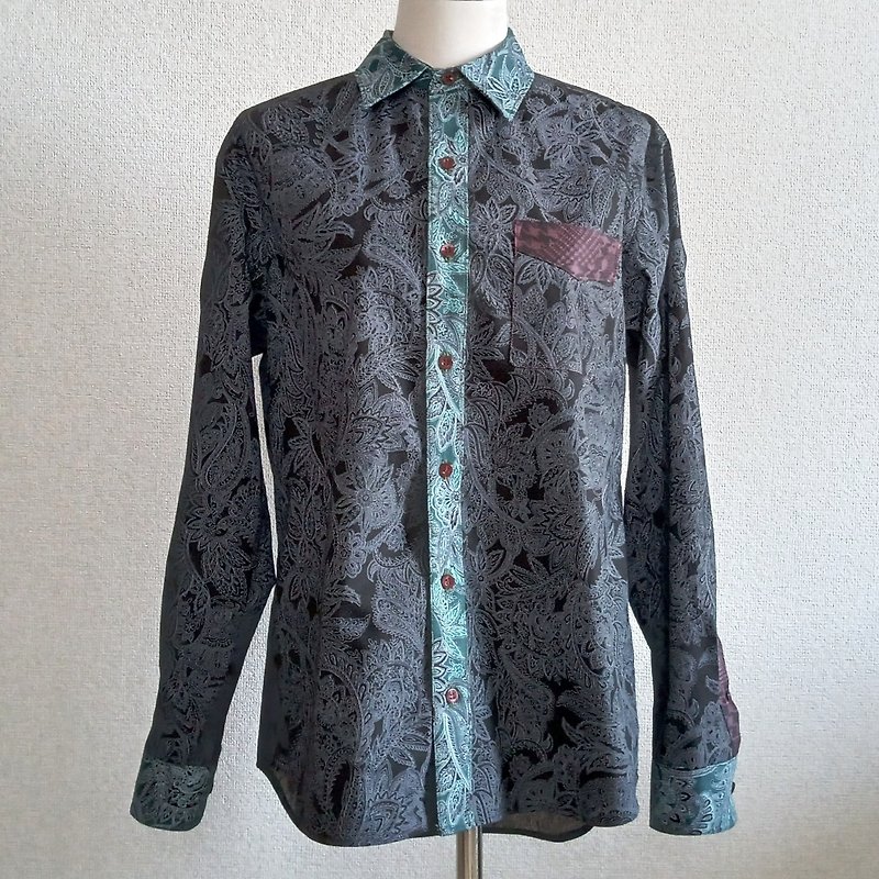 アーティストデザインシャツ　037　世界で1枚の個性的なシャツ - 男装衬衫 - 棉．麻 黑色