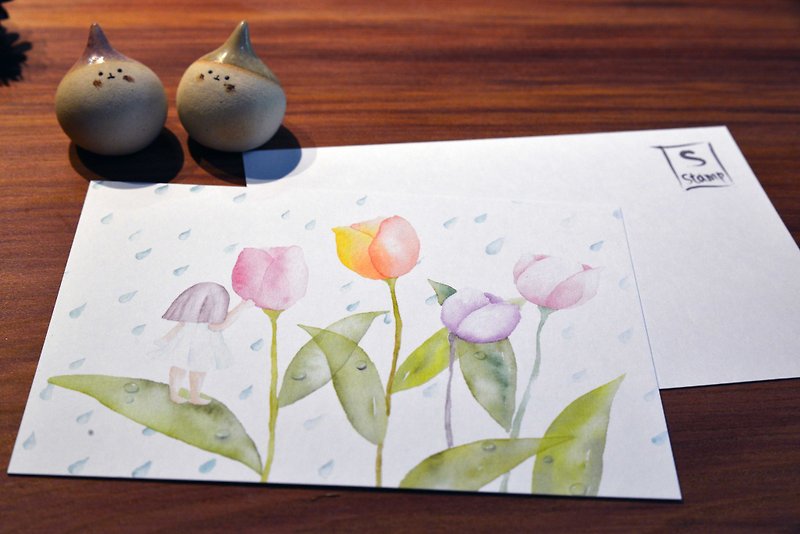 手绘水彩明信片－花精灵之雨 - 卡片/明信片 - 纸 