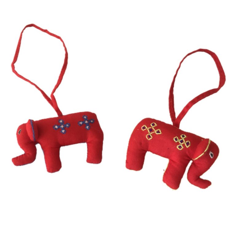 Set of 2 Elephant Decoration - 钥匙链/钥匙包 - 棉．麻 