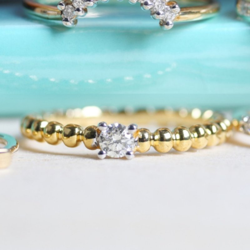 Solitaire Diamond Ring 0.10cts 10K Yellow Gold Ring Minimal Style - 戒指 - 半宝石 金色