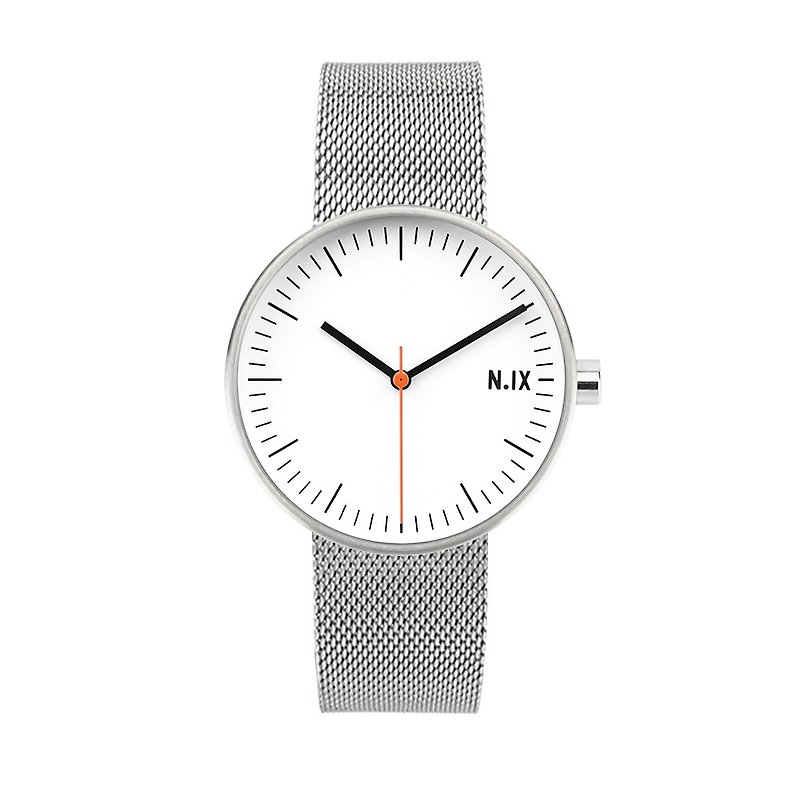 N.IX 简约腕表 - 纯白色/网状不锈钢表带 - 女表 - 真皮 银色