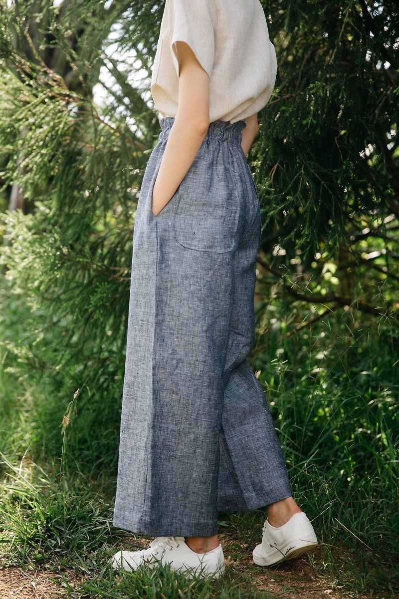 Linen Easy Pants in Navy Chambray - 女装长裤 - 棉．麻 蓝色