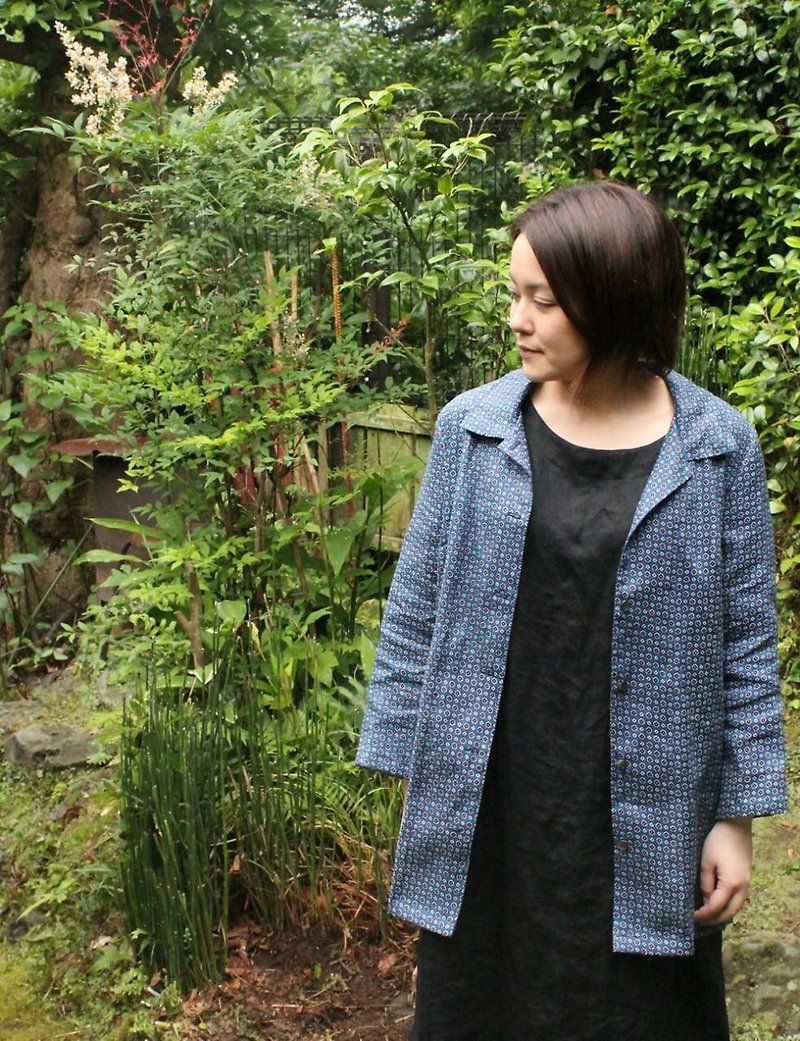 トラッド小紋のリネンシャツジャケット - 女装上衣 - 棉．麻 蓝色