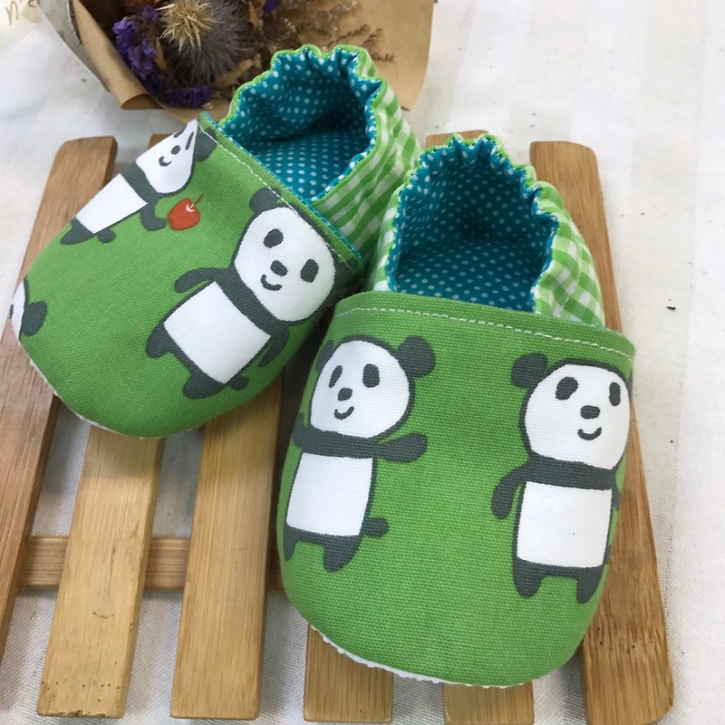 熊猫爱吃苹果-学步鞋婴儿鞋 - 童装鞋 - 棉．麻 绿色