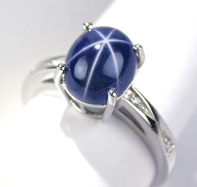 3.3 ct Natural star blue sapphier ring silver sterling size 7.0 free resize - 戒指 - 纯银 蓝色