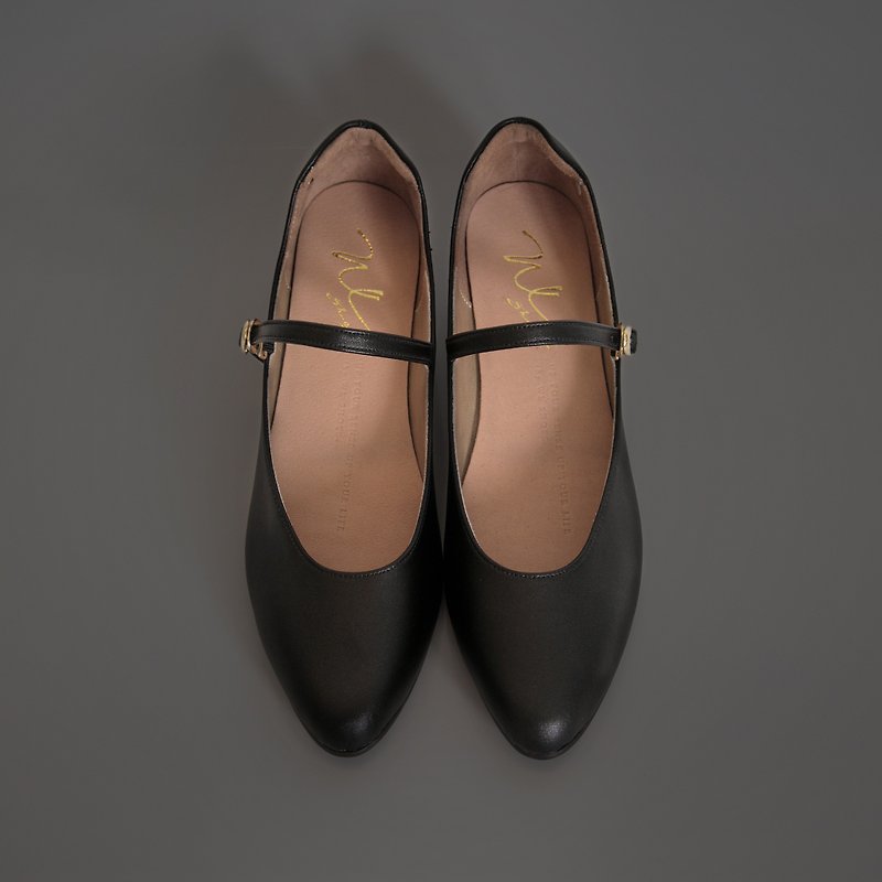 Mary Jane (黑) Black Low Heels | WL - 女款皮鞋 - 真皮 黑色