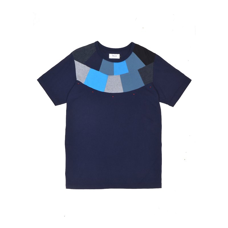 oqLiq - Root – circle T-shirt 琉璃珠拼接雪柄 - 男装上衣/T 恤 - 棉．麻 蓝色