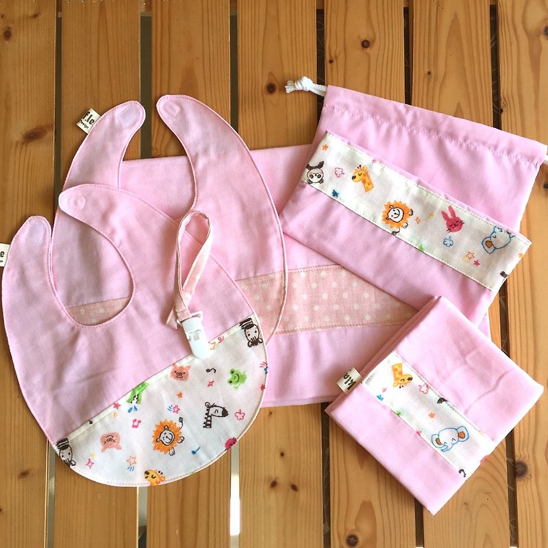 宝宝弥月礼 - 粉色动物园 - 适合0~1岁的宝宝弥月礼六件租（附礼盒） - 满月礼盒 - 纸 粉红色