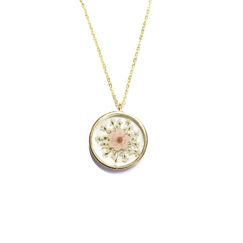 Jumbo Golden Framed Necklace (押花项链) - 项链 - 其他金属 粉红色