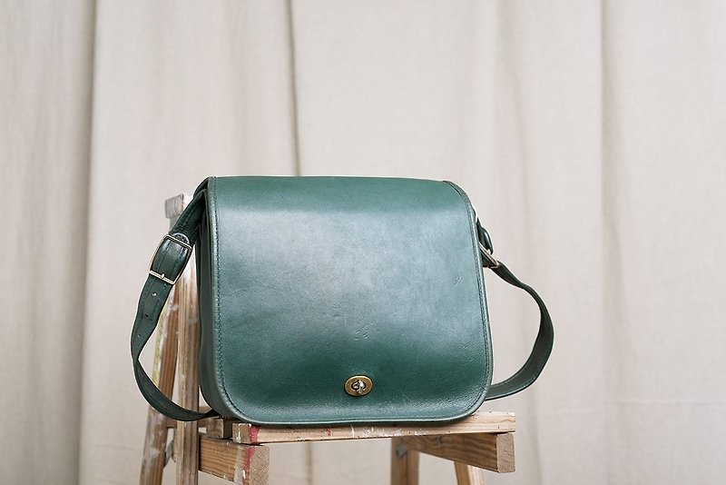 70s Vintage FRYE 美国绿色古董包 - 侧背包/斜挎包 - 真皮 绿色