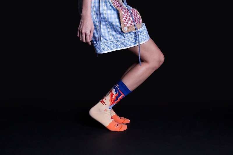 Dear, Buncho系列 Laut/海底世界 橘色 短袜 男袜 色袜 几何图案 - 袜子 - 棉．麻 橘色