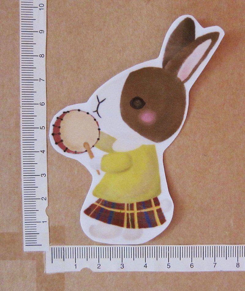手绘插画风格 完全 防水贴纸 兔子乐队 乐器 棕色道奇兔 鼓手 - 贴纸 - 防水材质 咖啡色