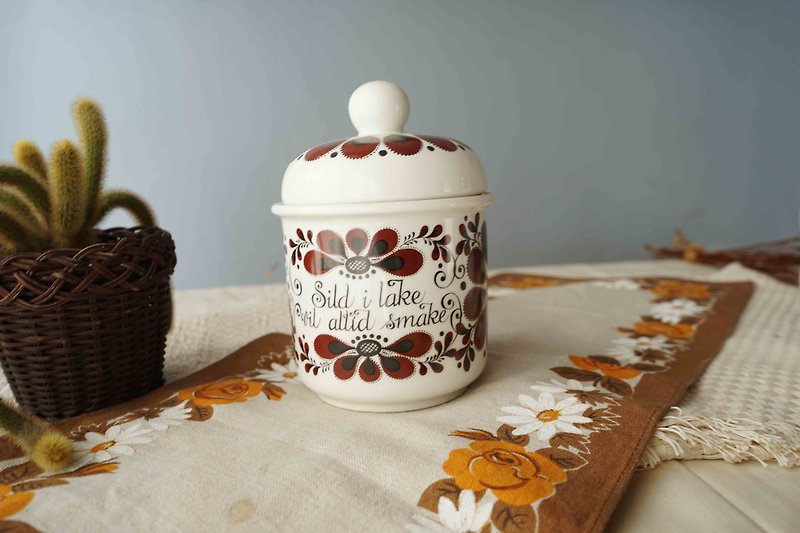 北欧杂货-经典挪威制彩绘陶瓷盐罐 - 花瓶/陶器 - 瓷 白色