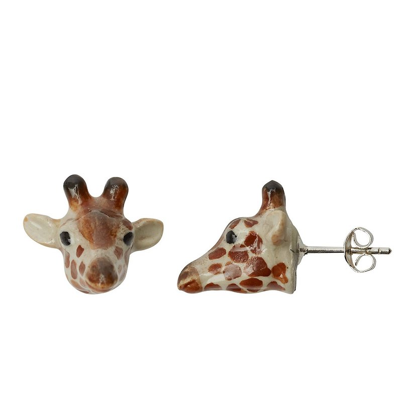 And Mary 手绘瓷耳环-长颈鹿 礼盒装 Giraffe Head Stud Earrings - 耳环/耳夹 - 瓷 金色
