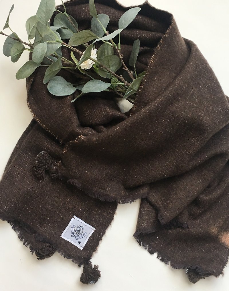 ヤクウール　手織りのショール - 丝巾 - 其他材质 咖啡色