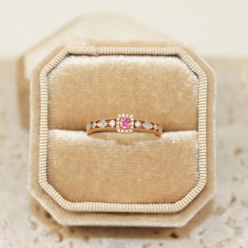 【蔷薇园】18K 白金 玫瑰金 梦幻古典粉钻戒指 粉红钻 蕾丝戒 - 戒指 - 贵金属 粉红色