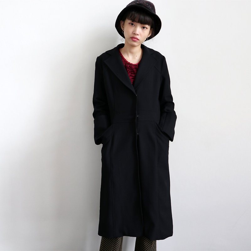 南瓜Vintage。古着素黑大衣外套 - 女装休闲/机能外套 - 聚酯纤维 黑色