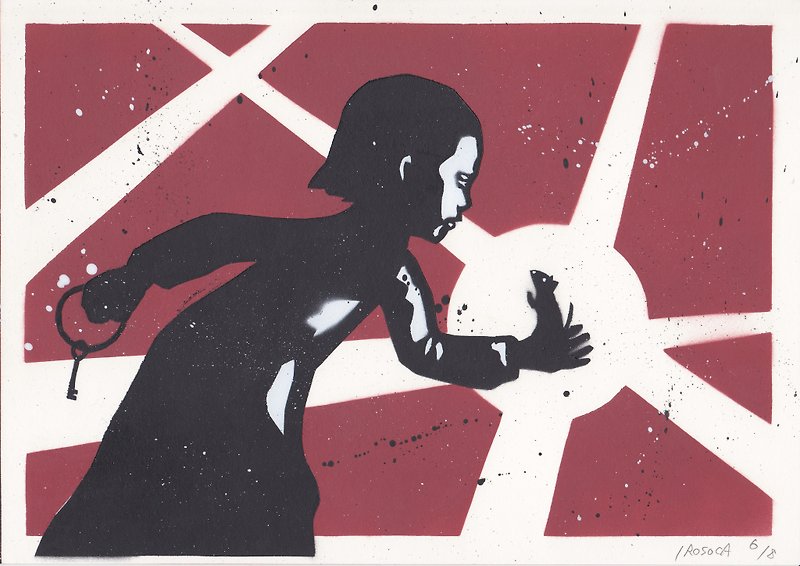 【IROSOCA】ネズミを逃がす少女　絵画　A4原画 - 海报/装饰画/版画 - 纸 红色