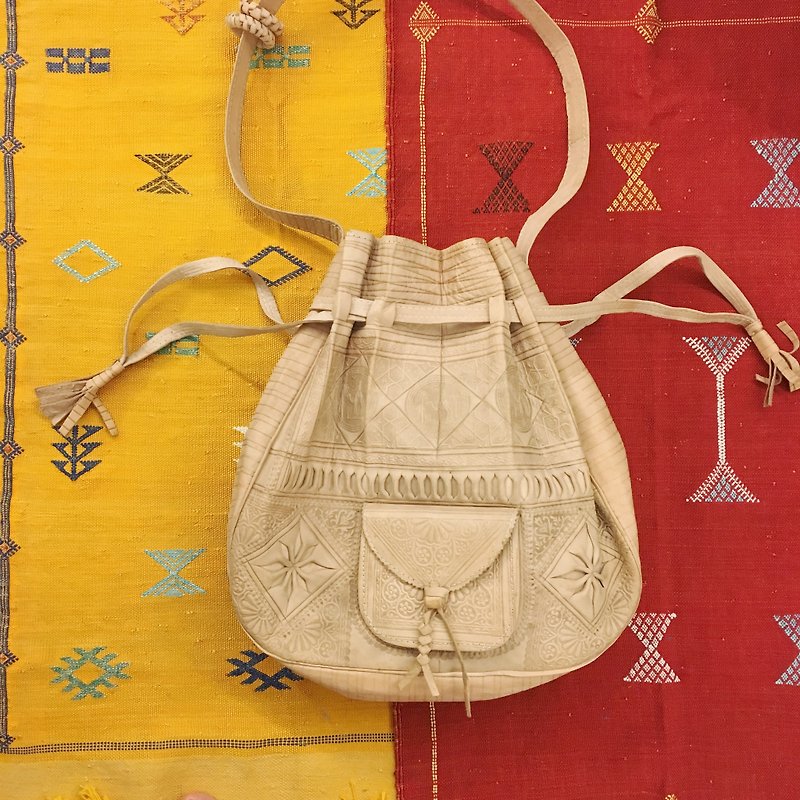 摩洛哥 手工 原色骆驼皮 侧背包 斜背包 水桶包 民族风 配件 - 侧背包/斜挎包 - 真皮 卡其色
