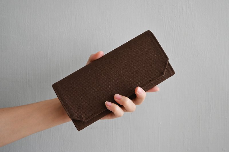 黑巧克力色 帆布可水洗纸 钱包 超轻量/皮夹 深咖啡色帆布 手工制 - 手拿包 - 棉．麻 咖啡色