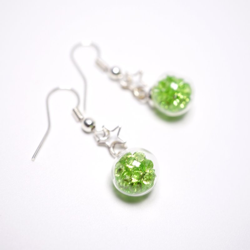 A Handmade 翠绿色水晶玻璃球垂吊耳环 - 耳环/耳夹 - 宝石 