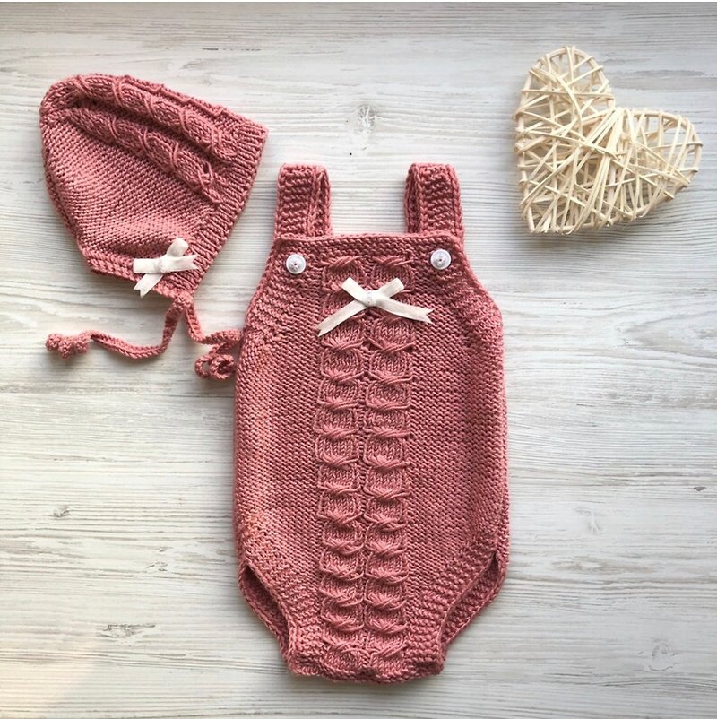 Hand knit outfit for baby: romper, hat, socks. - 包屁衣/连体衣 - 其他材质 