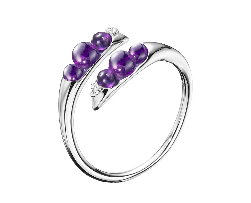 紫晶石戒指 14k白金戒指 小巧钻石女戒 订婚戒指 二月诞生石戒指 - 戒指 - 贵金属 紫色