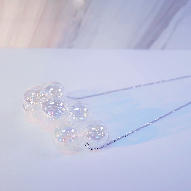 简约Bubble Bubbles 立体气泡玻璃球幻彩925纯银颈链 (小号) - 项链 - 玻璃 多色