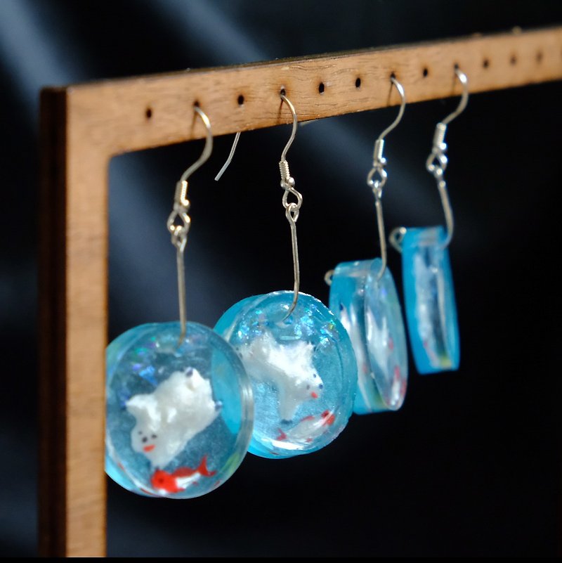【鱼を捕る】Fish Catcher - Silver Earrings by ETPLANT - 耳环/耳夹 - 纯银 蓝色