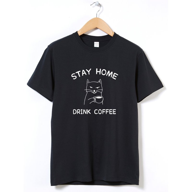 STAY HOME DRINK COFFEE 中性短袖T恤 黑色 待在家里喝咖啡防疫 - 男装上衣/T 恤 - 棉．麻 黑色