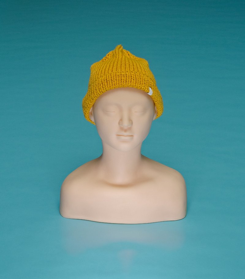 素色 - 黄色 OTB020 手工编织毛帽 - 帽子 - 棉．麻 黄色
