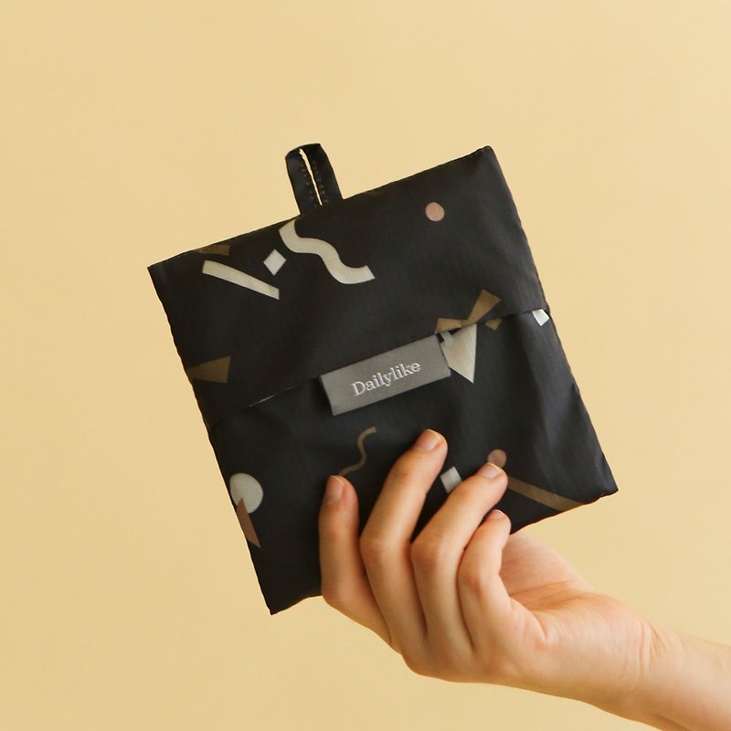 折叠口袋购物袋S-01几何数字,E2D15909 - 手提包/手提袋 - 聚酯纤维 黑色