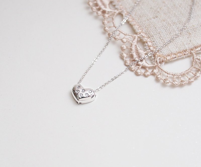 丸形 爱心锆石项链 八心八箭 手作纯银silver925 heart ハート - 项链 - 钻石 白色