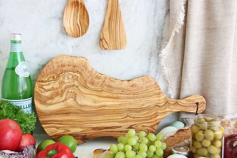 橄榄木40厘米Oringinal自然造型手把砧板(含手把) 红酒起司 面包 - 汤勺/锅铲 - 木头 咖啡色