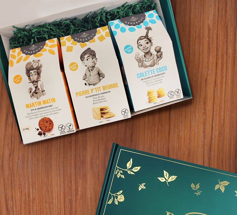 【吃货礼盒】Generous比利时无麸质饼干3入礼盒/口味: 椰子、燕麦 - 零食/点心 - 其他材质 绿色