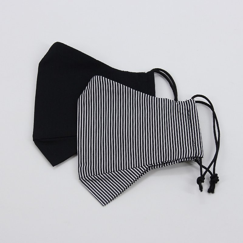 【防疫】纯棉素面直条立体口罩(大) 台湾制造 可放医 - 口罩 - 棉．麻 黑色