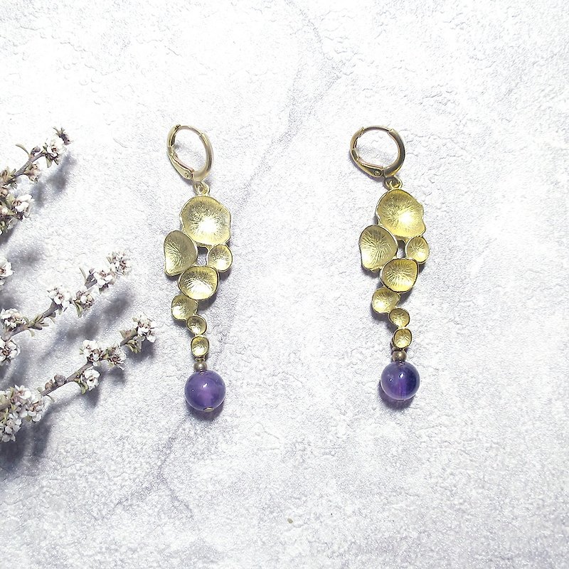 VIIART。泡泡。紫水晶黄铜耳环-可改夹式 - 耳环/耳夹 - 宝石 紫色