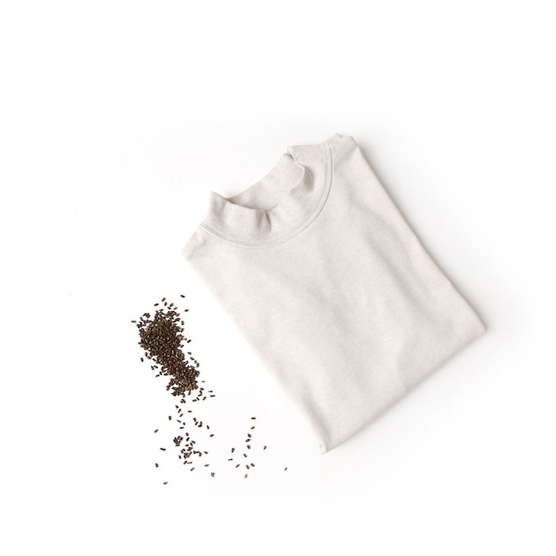 天然植物染女生長袖小高領TEE 灰白色 決明子染色內搭 SH180430 - 女装 T 恤 - 棉．麻 白色