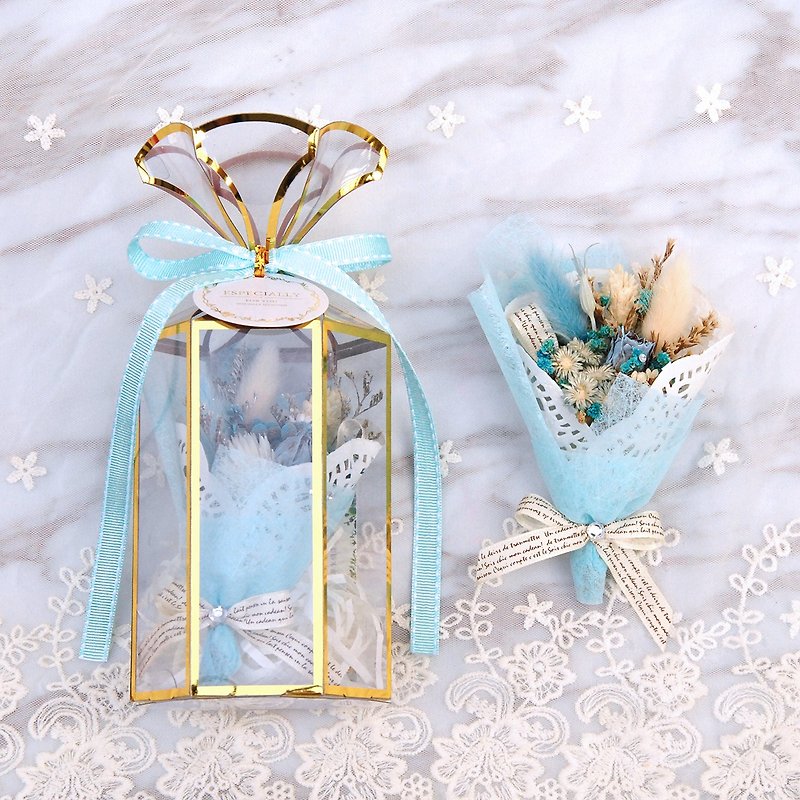 迷你干燥花束礼盒(中)-宁静蓝 婚礼小物 毕业礼物 - 干燥花/捧花 - 植物．花 蓝色