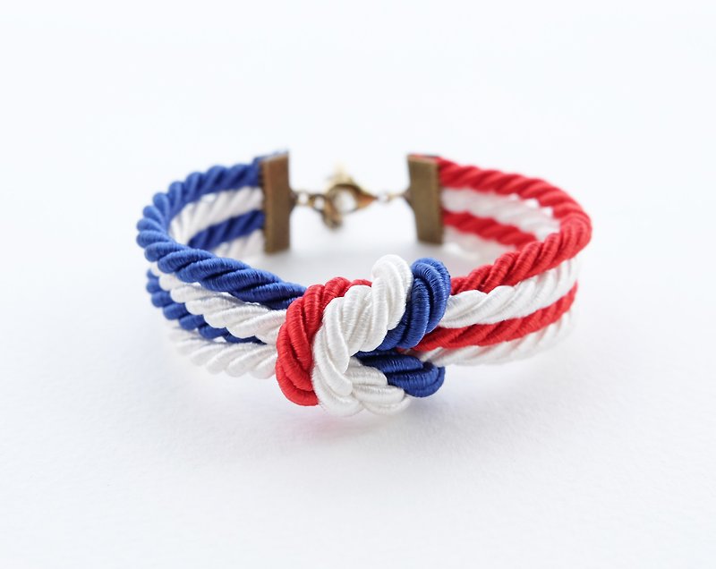 Blue/white/red double knot bracelet - 手链/手环 - 纸 蓝色