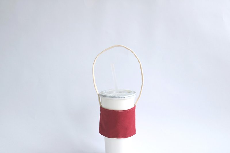 MaryWil麂皮轻便饮料提袋-暗红 - 随行杯提袋/水壶袋 - 棉．麻 红色