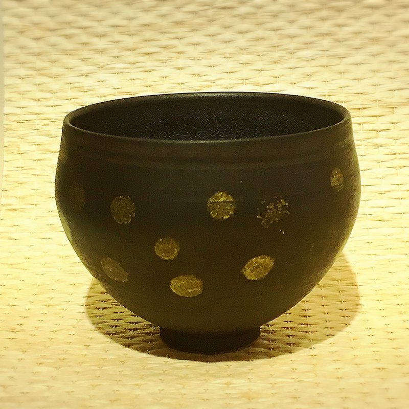 金色圆点黑陶碗 - 茶具/茶杯 - 陶 黑色