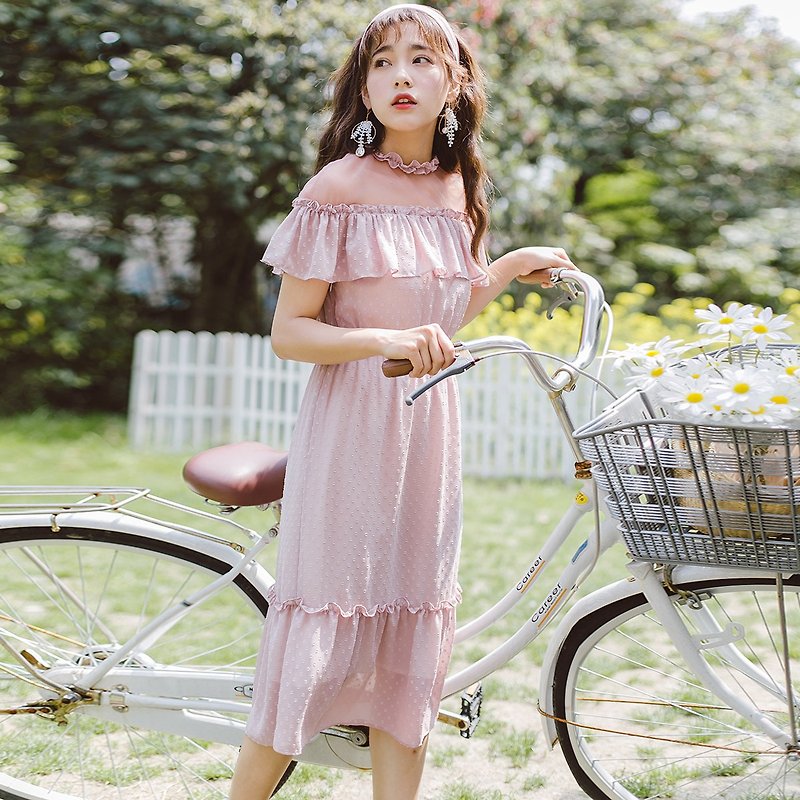 安妮陈2019夏装新款文艺女装波点连身裙洋装8257 - 洋装/连衣裙 - 聚酯纤维 粉红色