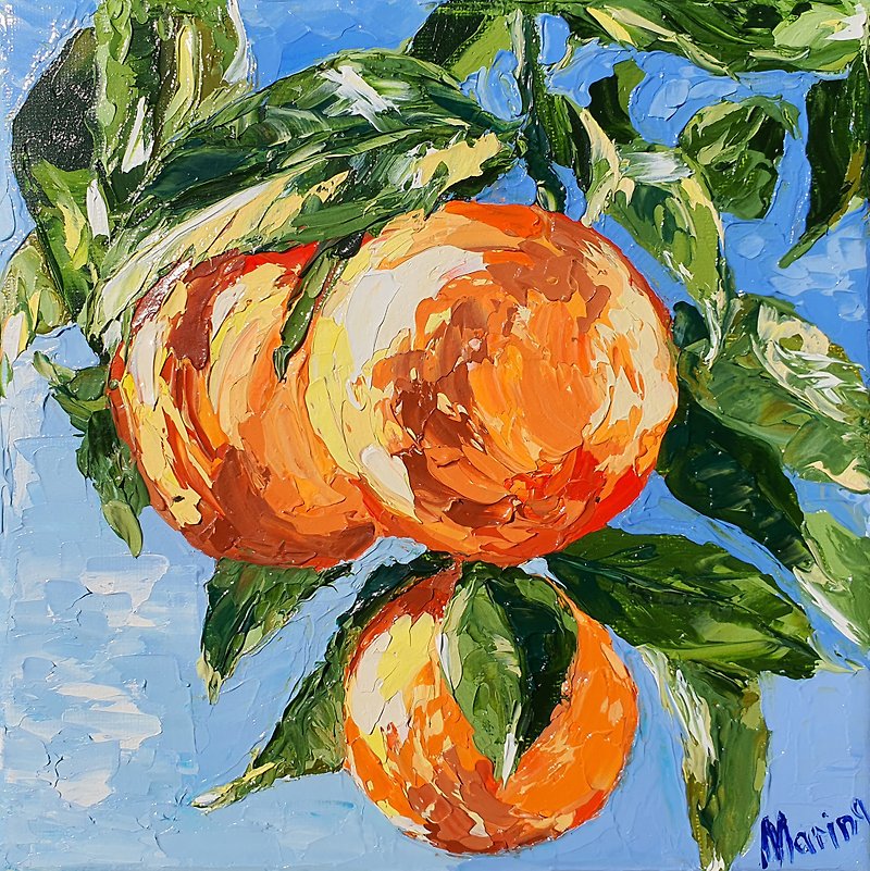 Orange Fruit Painting Original Art Citrus Wall Art Fruit Artwork Food Wall Art - 海报/装饰画/版画 - 其他材质 橘色